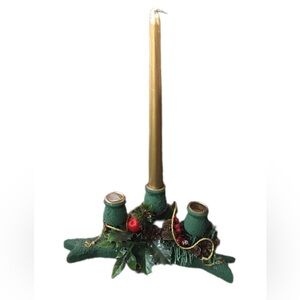 Festive Green and Gold Candle Holder